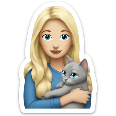 Blonde woman with blue eyes snuggling grey cat sticker