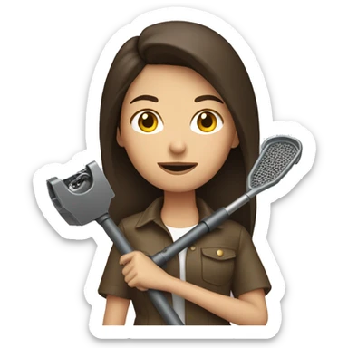 Brunette woman holding metal detector  sticker