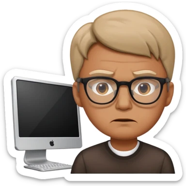 a man in front of a computer annoyed  sticker