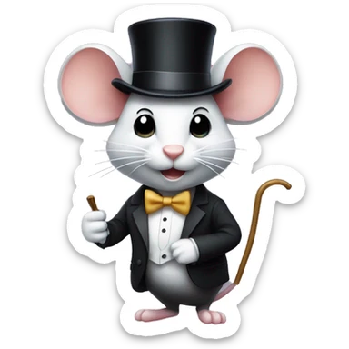 A mouse in a top hat, a tuxedo and with a cane in his hand sticker