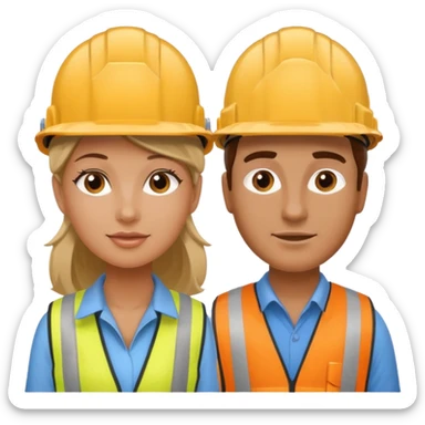 me haces una mujer y un hombre vestidos como constructores de obra sticker