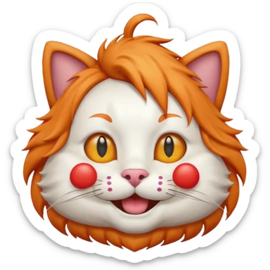 cat wearing a clown wig and mustache, emoji style sticker
