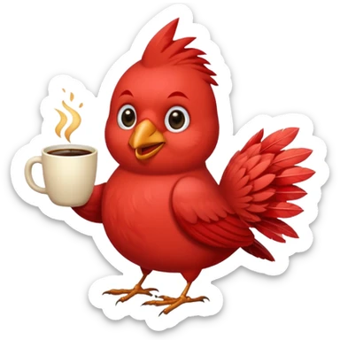 Happy cardinal bird with a cup of coffee sticker