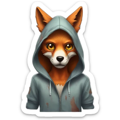 Zombie fox wearing a hoodie sticker