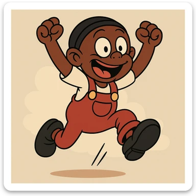 Memín Pinguín jumping, modern cartoon style sticker