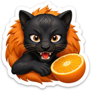 A black panther biting a orange fox sticker