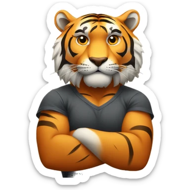Tiger with his arms crossed thinking about love sticker