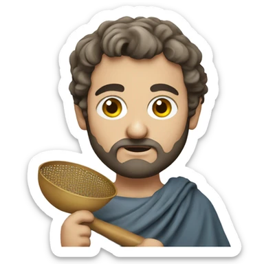 greek philosopher holding a sieve with a handle sticker