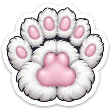 white fluffy paw, view from the top, cute, paw only, cat sticker