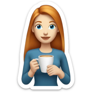 Ginger straight hair and blue eyes woman drinking a coffee sticker