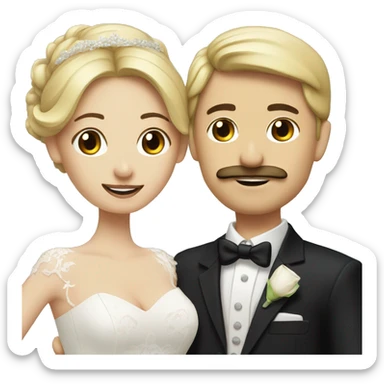 brunette Bride and blonde groom big chedt and mustache sticker