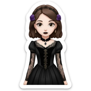 Adelaide Victoria Kane with brown hair in black goth dress sticker