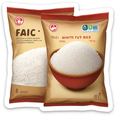 A bag of rice with a bowl of fluffy white rice in the center. The packaging is brown and white with red accents, featuring the bold 'Tastic' logo and promoting 'whiter and fluffier' long-grain parboiled rice. sticker