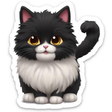 A little black fluffy cat with a heart out of its paws  sticker