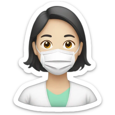 Asian woman wearing white N95 respirator sticker