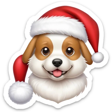 Dog wearing a Santa hat with a toy sticker