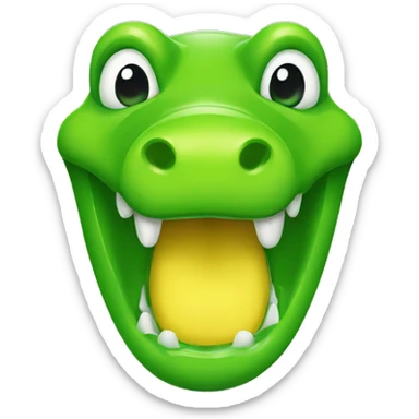 Emoji of a face of a yellow-fading-into-green gummy alligator sticker