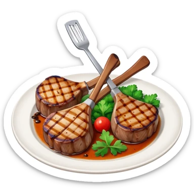 grilled lamb chops object icon, cooked lamb ribs, juicy, 3D cartoon, mobile game icon style, clean background, no text, no watermark
 sticker