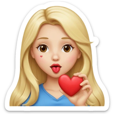 Long blonde hair girl blowing a kiss, a heart coming out of her mouth ￼ sticker