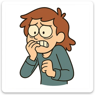 a person biting their nails, anxious, cartoon style sticker