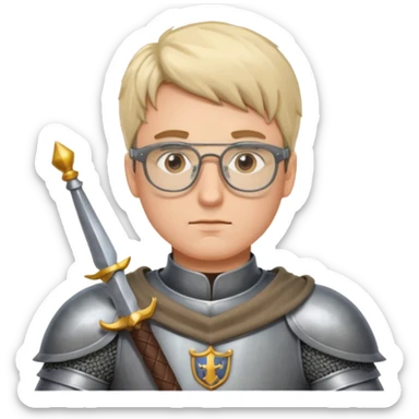 Male knight adjusting glasses — serious focus. sticker