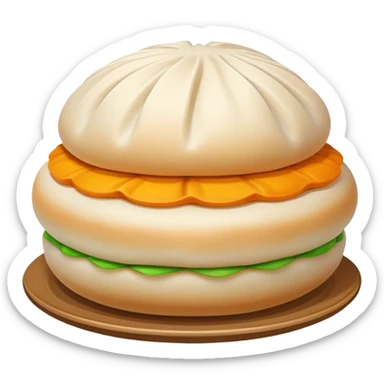Steamed stuffed bun Baozi with visible pleated top, simplified emoji style with bold outlines and bright colors, cartoon style Chinese street snack sticker