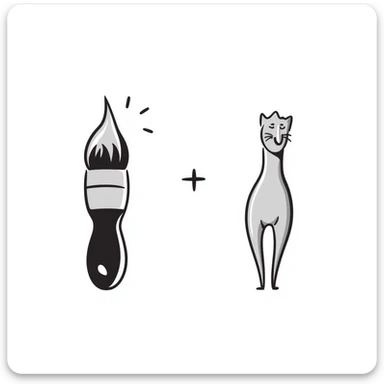 A paintbrush morphing into a silver metal human figure sculpture, representing artistic identity, with a shiny silver finish sticker