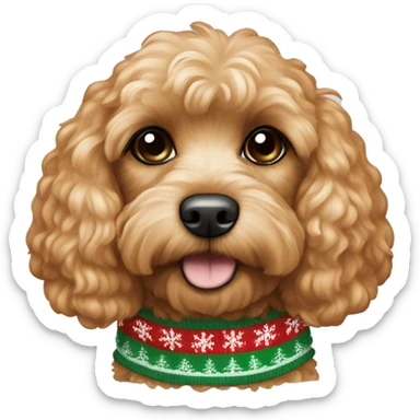 apricot colored cavapoo dog wearing a christmas sweater  sticker