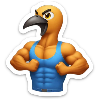 a bird flexing big muscles sticker