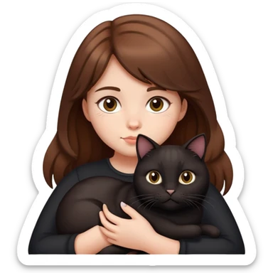 Brown-haired girl holding a fat black cat sticker