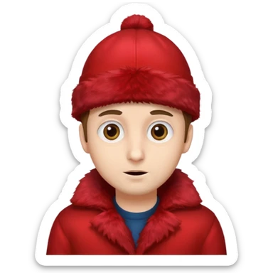 Мужчина с большими глазами и красном шапке на красном фуре sticker