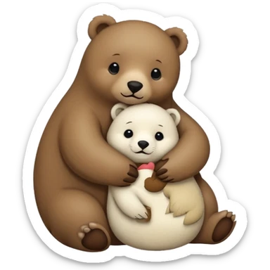 small white seal hugging a big brown bear sticker