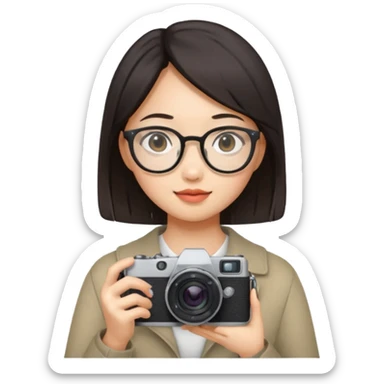Asian girl in glasses with photocamera  sticker