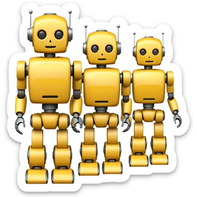 AI robots marching, yellow sticker