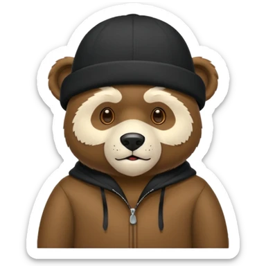 Un animatronico que es un oso con gorro elegante y moño negro sticker