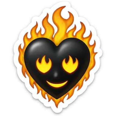 A dark black heart with glowing black flames rising smoothly, giving a mysterious and powerful feel. Transparent background, simple emoji style with a dramatic touch. sticker