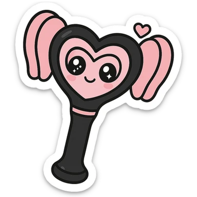 kawaii style magical gothic lightstick inspired by BLACKPINK, cute face, black and pink colors, sparkling eyes, heart accents, playful and iconic sticker