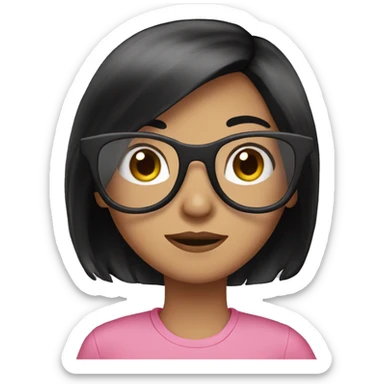 Girl long black hair with glasses pink shirt  sticker