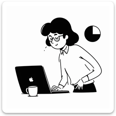 blonde writer woman wearing glasses working on a laptop sticker