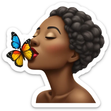 African American woman smooching a beautiful butterfly sticker