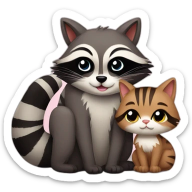 raccoon and cat love sticker