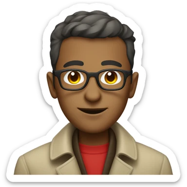 a short haired alchemist man with tinted red glasses in a trench coat sticker