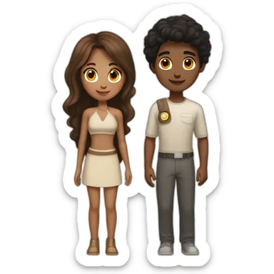 couple on mars girl has brown hair and white tan boy has black hair and white tan sticker