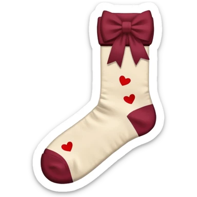 beige socks with a burgundy bow in a double-loop style, emoji style sticker