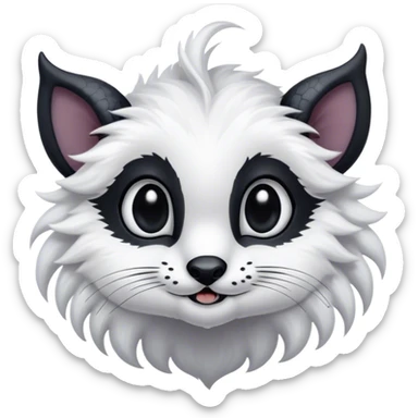 Absol-Umbreon-fantasy creature, nostril holes, black ears, no Scapha, black long scaly tail, big eyes, black eyes, white fur, black claws, cute, adorable sticker