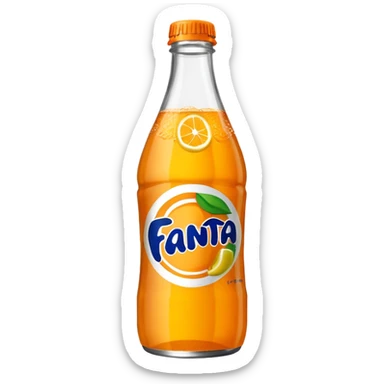 Una botella de cristal con el logo de Fanta con Fanta de limón dentro de color amarillo sticker