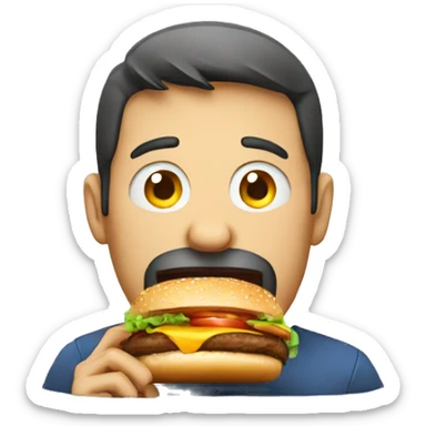 hungry man eating burger sticker