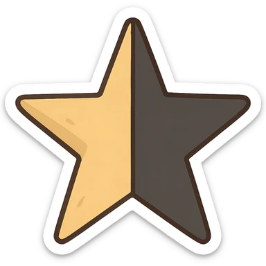 half golden and half black star, split vertically sticker