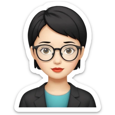 Chinese woman with very short black hair and glasses sticker
