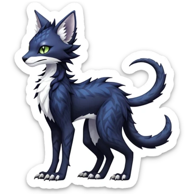 Kawaii dark edgy fantasy feline-vernid-sergal-fursona animal creature with a tufted tail full body with intricate markings  sticker